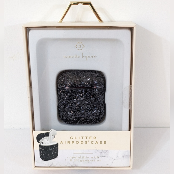 NEW Nanette Lepore Black Glitter AirPods Case Compatible With 1st & 2nd Gen - Picture 1 of 3